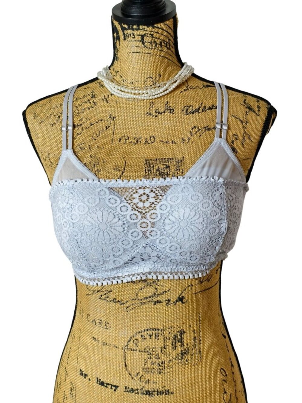 Aerie Womens 34D Push Up Bralette White Lace Overlay Multi-way Straps